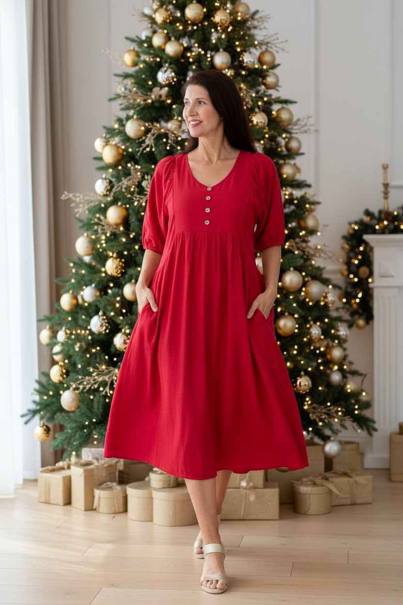 WT Red Peasant Dress