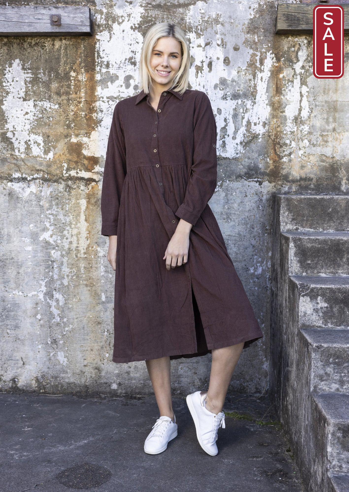 Cord Collar Dress Chocolate