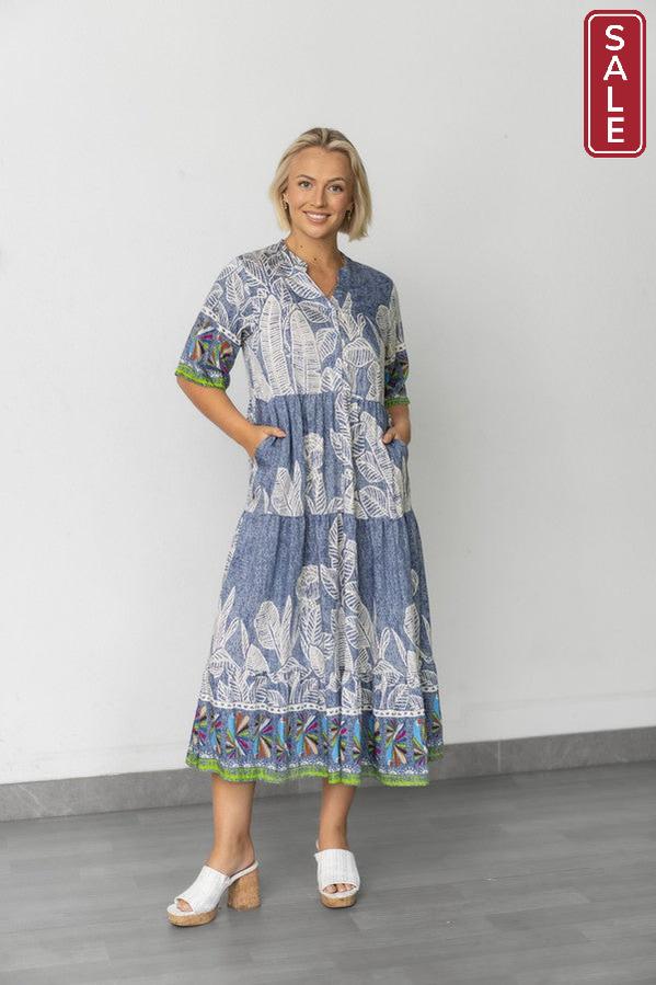 Jungle Split Neck Tiered Dress