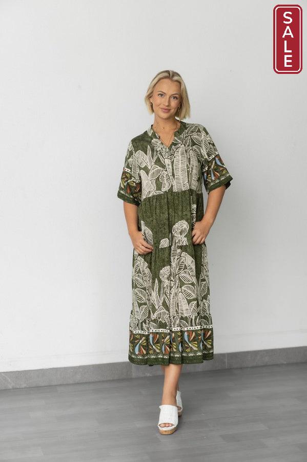 Jungle Split Neck Tiered Dress
