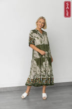 Jungle Split Neck Tiered Dress