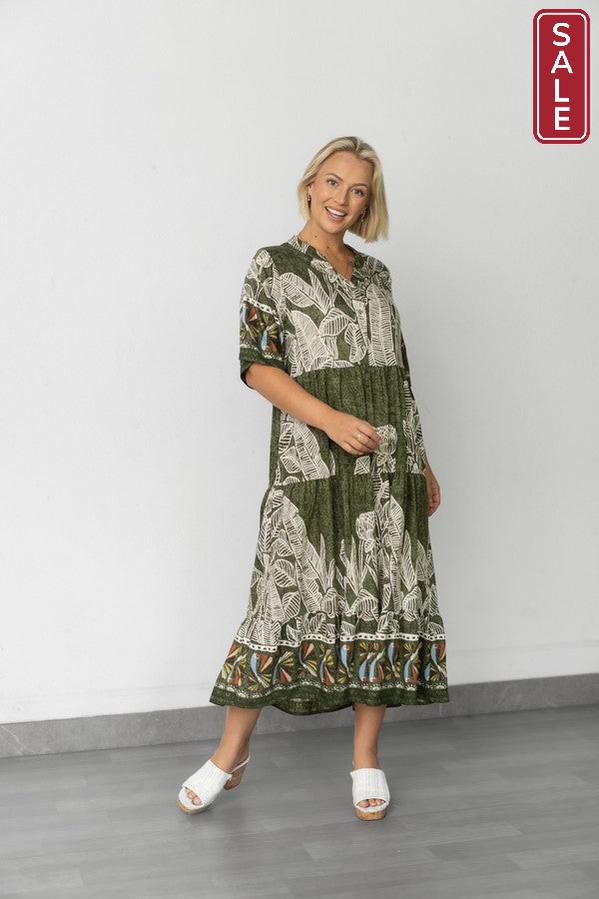 Jungle Split Neck Tiered Dress