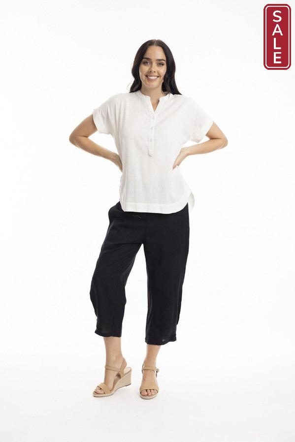 Essentials Linen Blend V Neck Top white