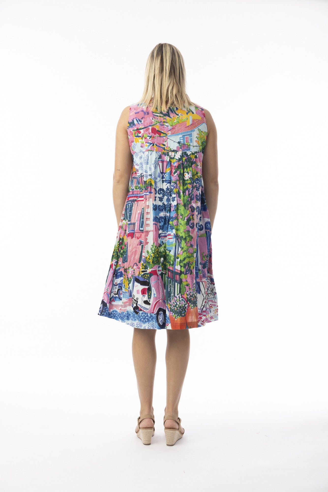 Pleated V Cotton Dress -Scooter