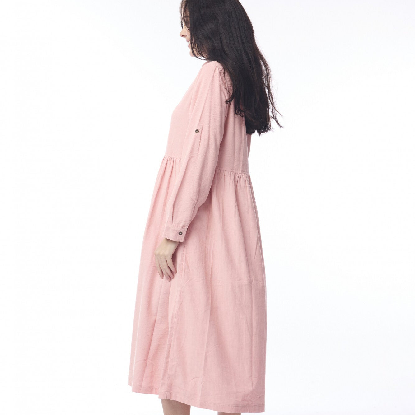 Cord Collar Buttons Dress -Blush Pink Orientique