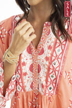 Heidi Layered Dress Frill Sleeve Coral