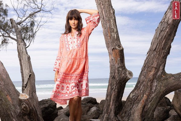 Heidi Layered Dress Frill Sleeve Coral