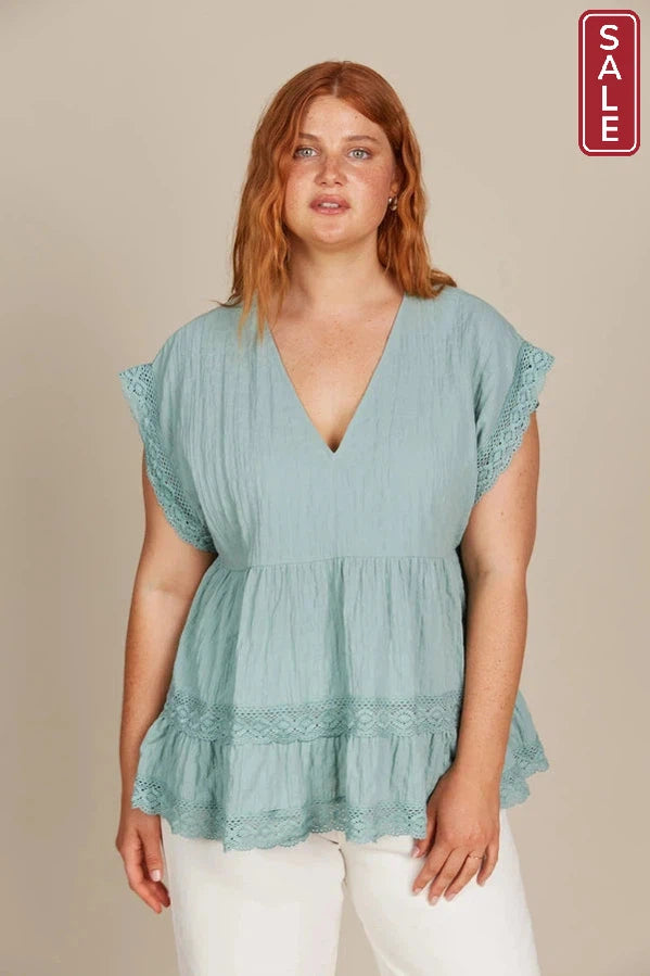 Fleur VNeck Top Seafoam