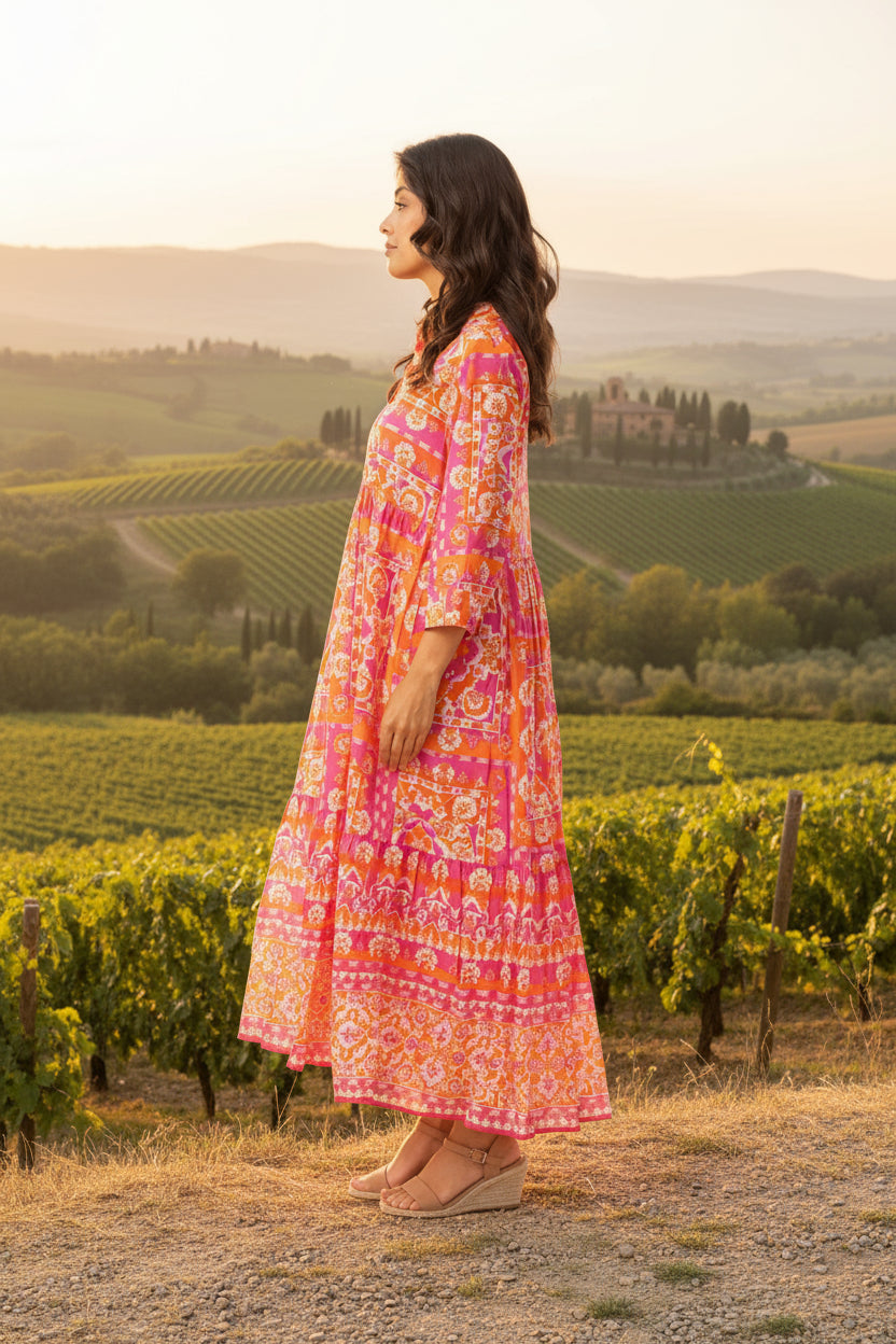 Montevideo Pink Collar  Midi Dress