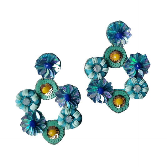 Iris Beaded Floral Earring Blue