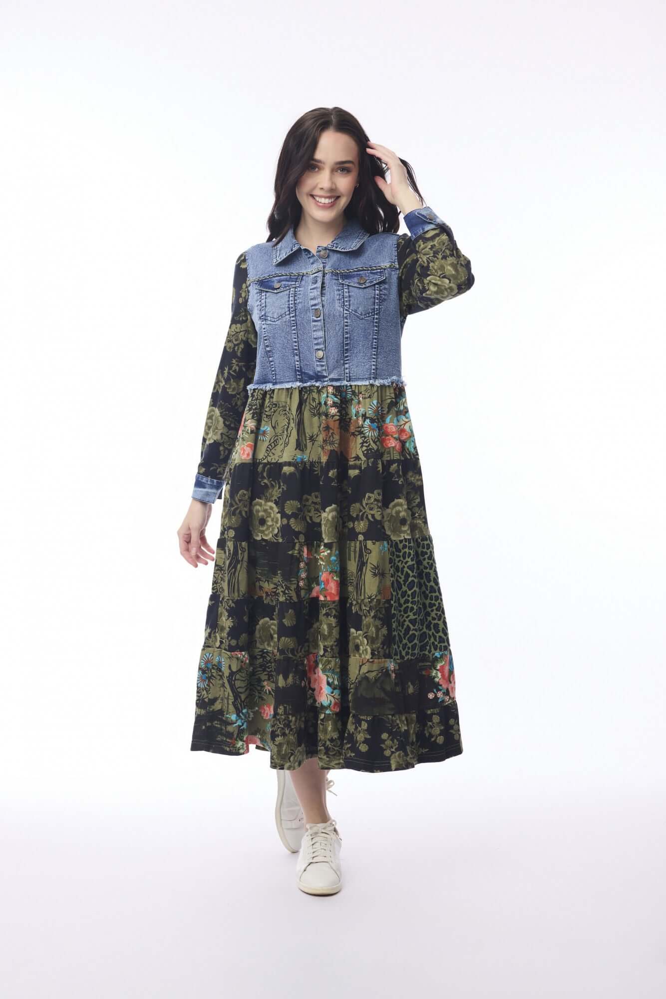 Keqioa Dress Maxi Denim Mix Orientique