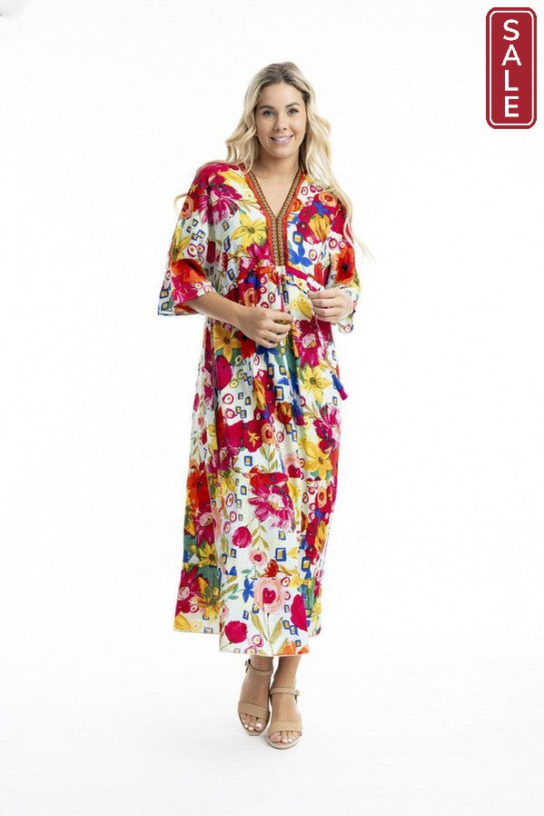 La Pelosa V Neckline Trim Maxi Dress Maxi