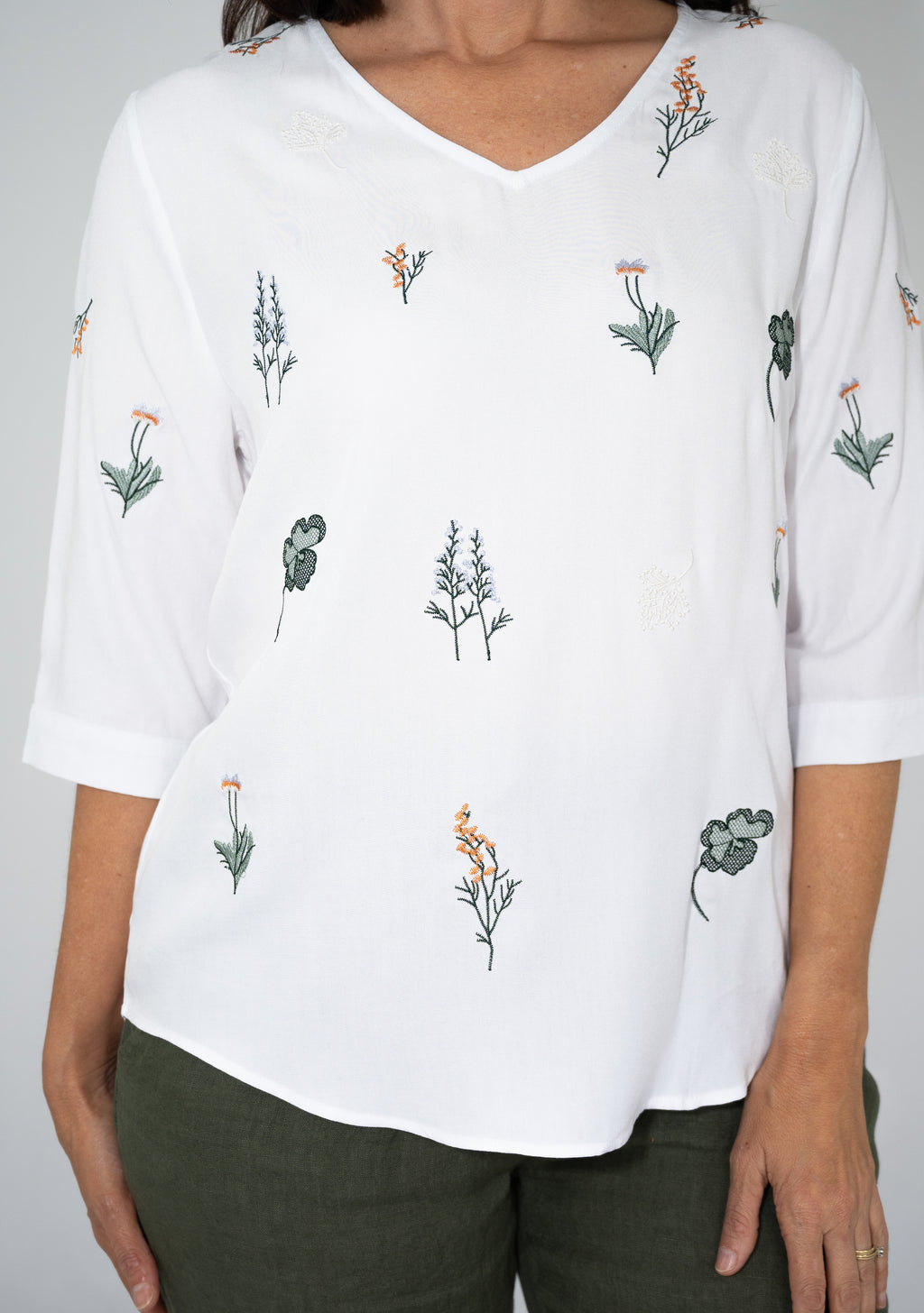 Cotton /Linen floral emb top