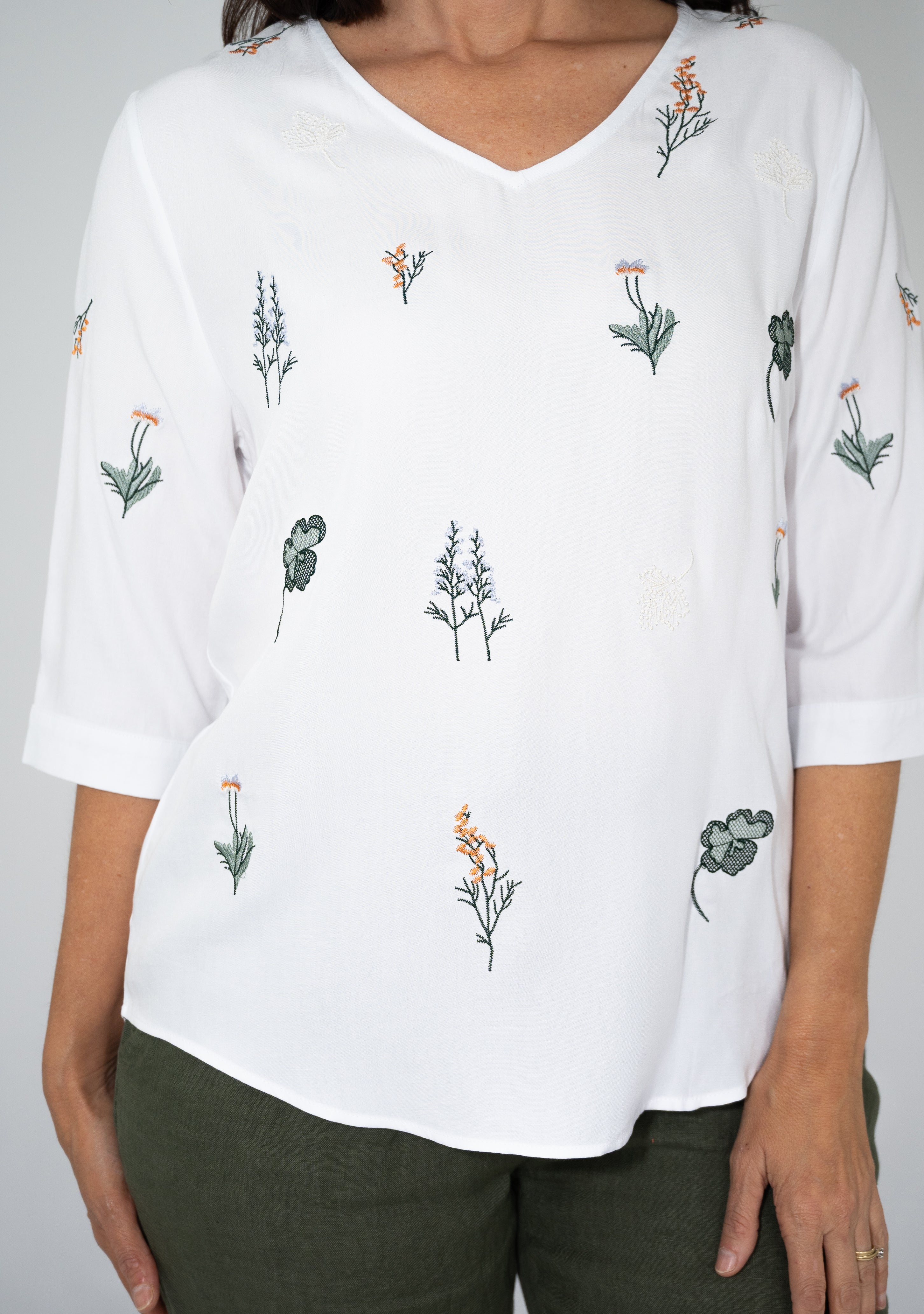 Cotton /Linen floral emb top