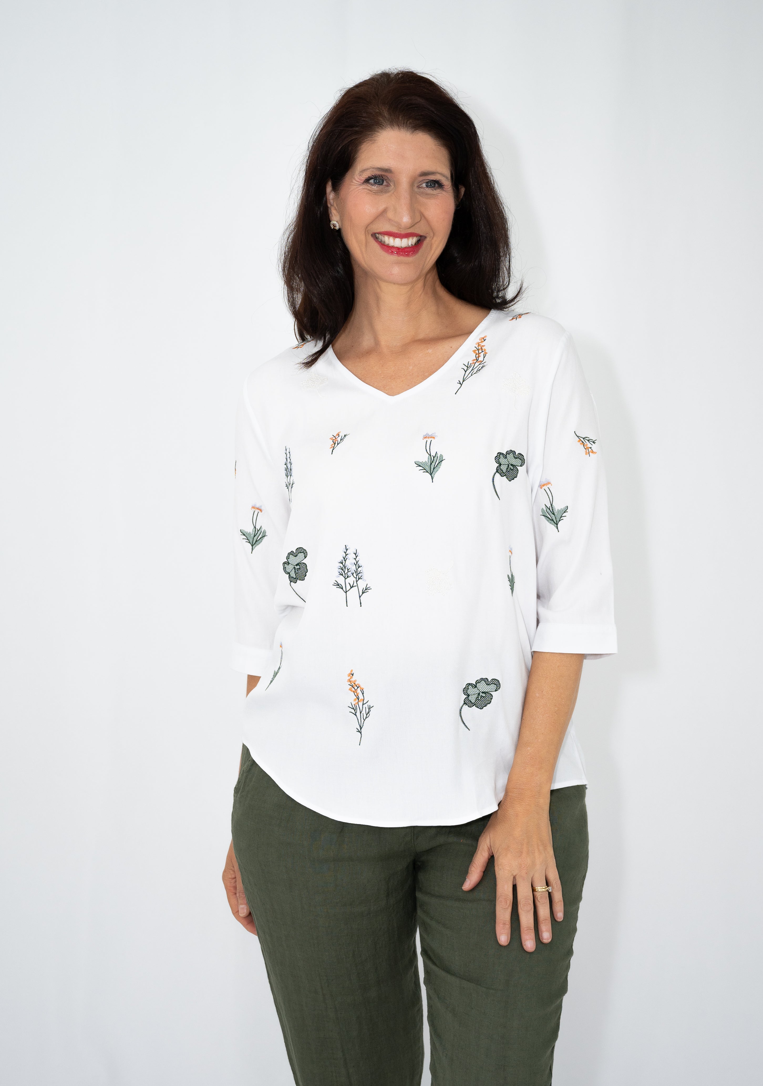 Cotton /Linen floral emb top