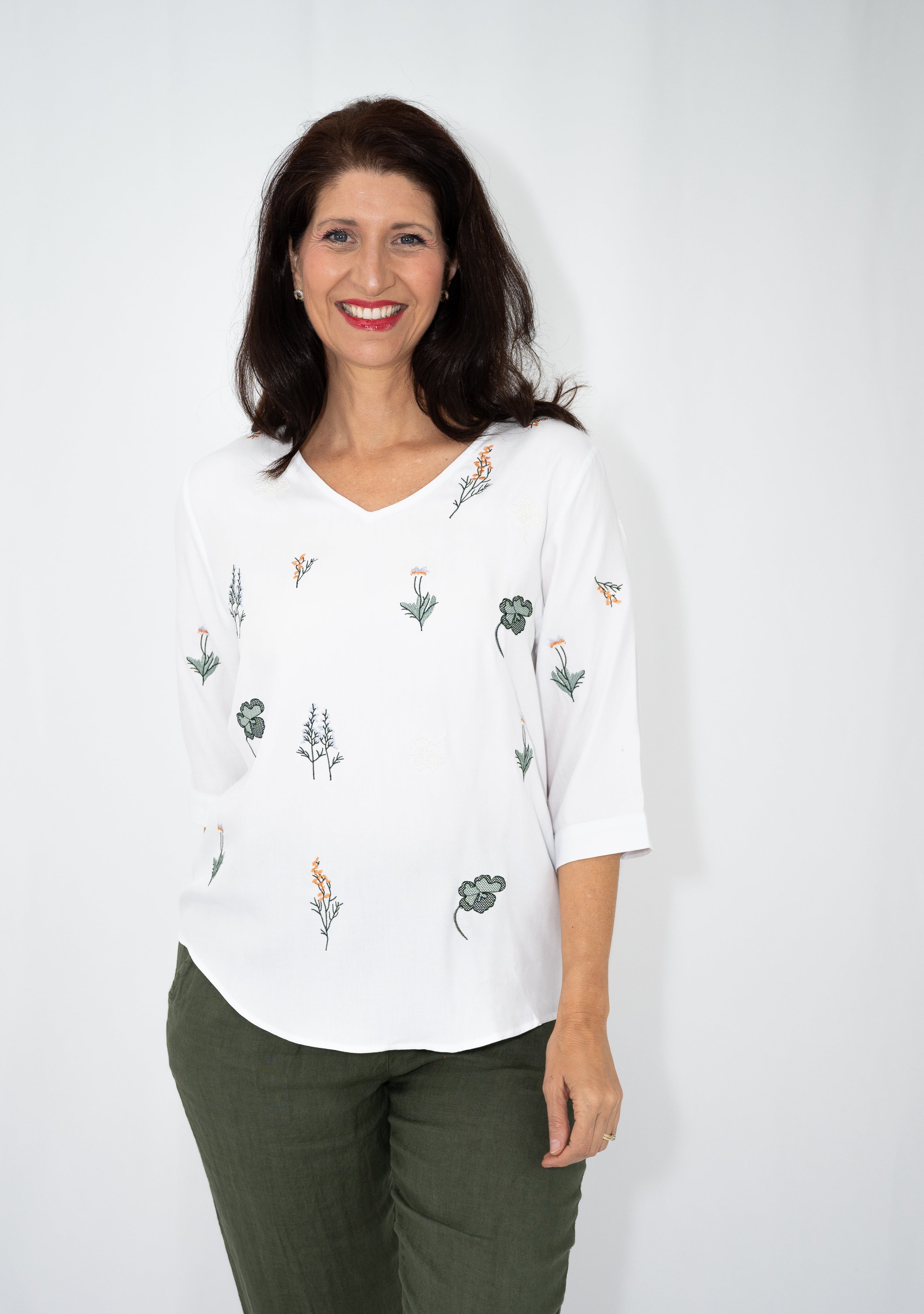 Cotton /Linen floral emb top