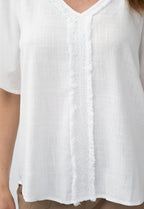 WT Lace Trim Top featuring a flattering V-neckline and delicate lace trim, perfect for layering and everyday wear.