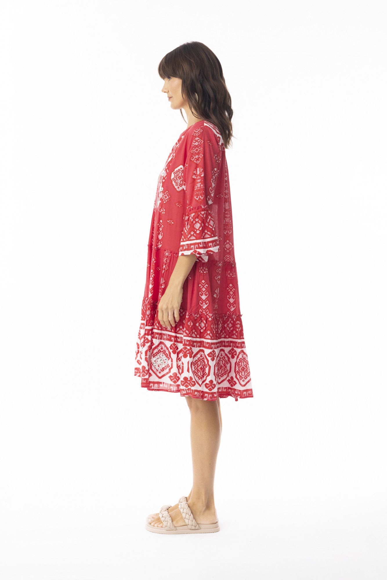 Carla Red Dress Layers Frill Sleeve red