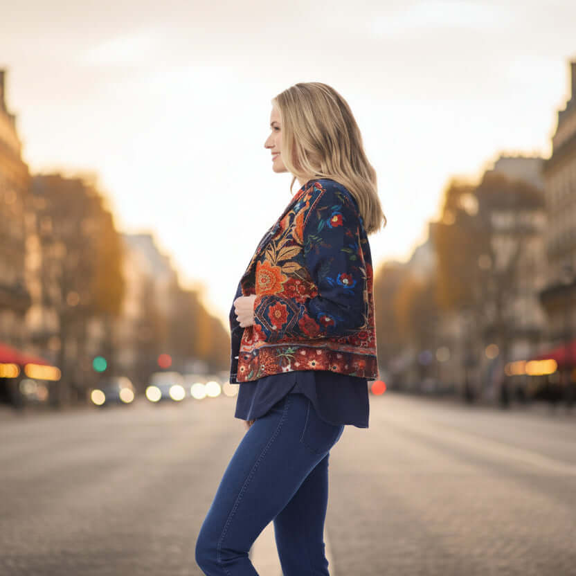 Cropped Digital jacket -Embroidery Orientique