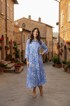 Aksharay Blue Dress Collar Midi