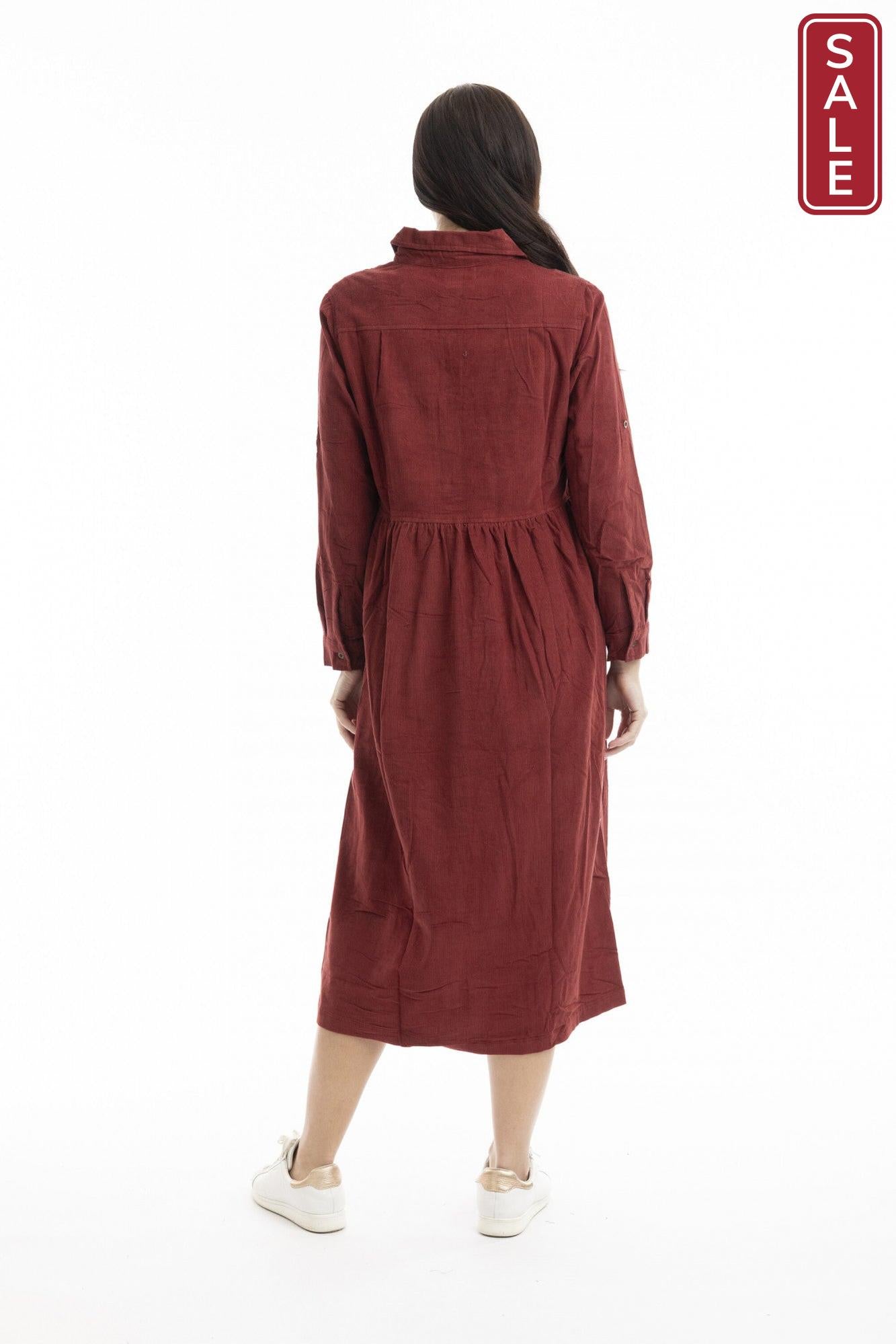Cord Collar Dress Rust