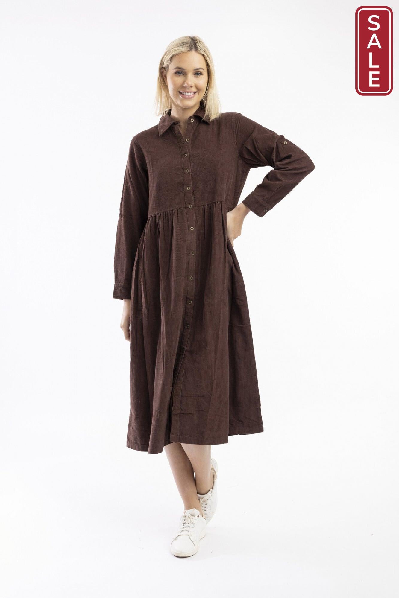 Cord Collar Dress Chocolate