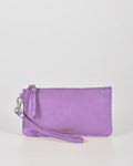 Abril Soft Leather Wristlet Purse in vibrant purple with detachable wristlet strap and sleek design.