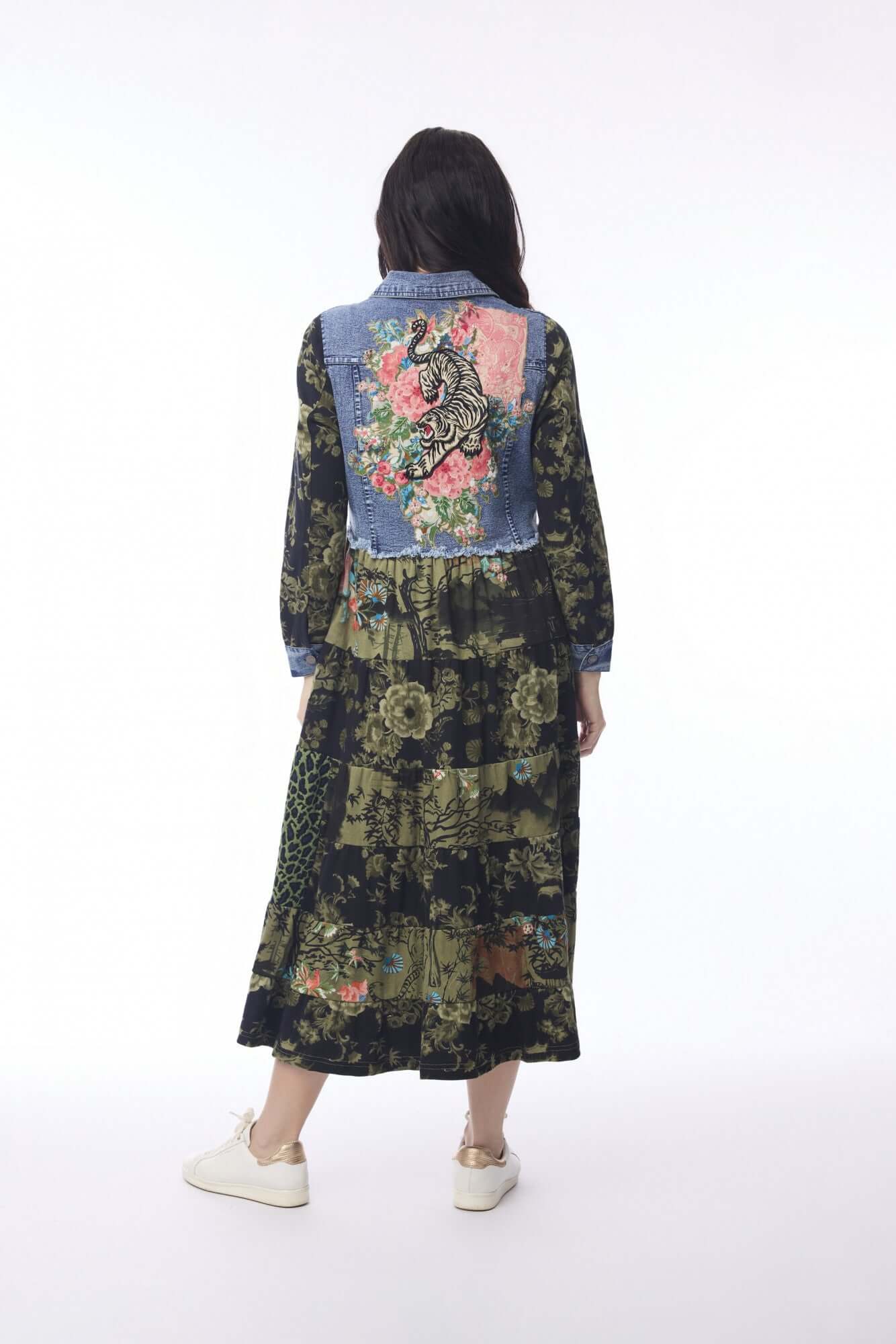 Keqioa Dress Maxi Denim Mix Orientique