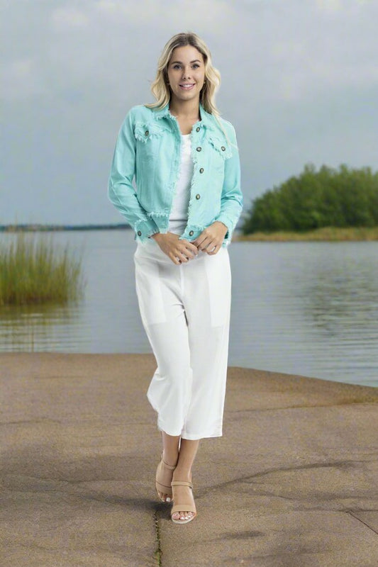 Essentials Linen Blend Jacket Aqua