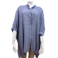 VM Oversize Shirt in soft grey linen, featuring buttons and a relaxed hi-lo fit, perfect for stylish comfort.