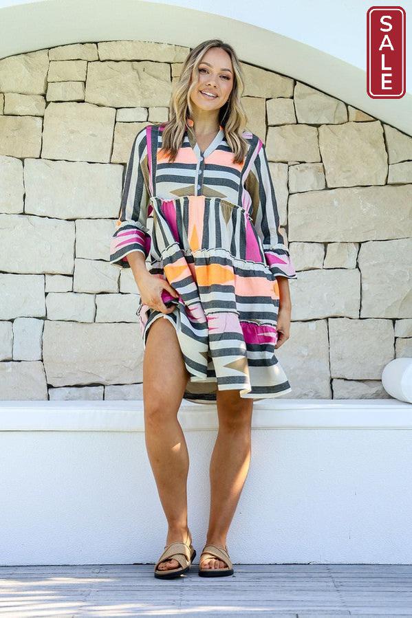 Mediterranean Dress  Black/Pink