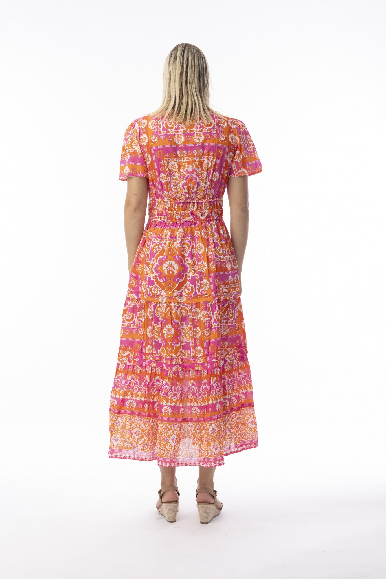 Montevideo Pink Dress Midi Short Sleeve