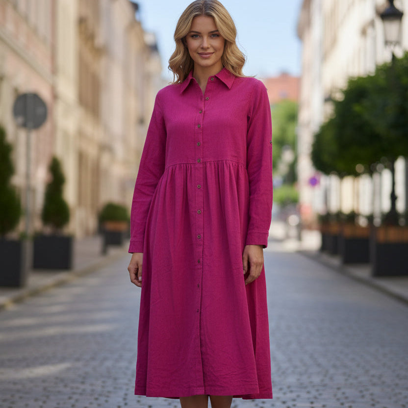 Cord Collar Buttons Dress -Blush Pink Orientique