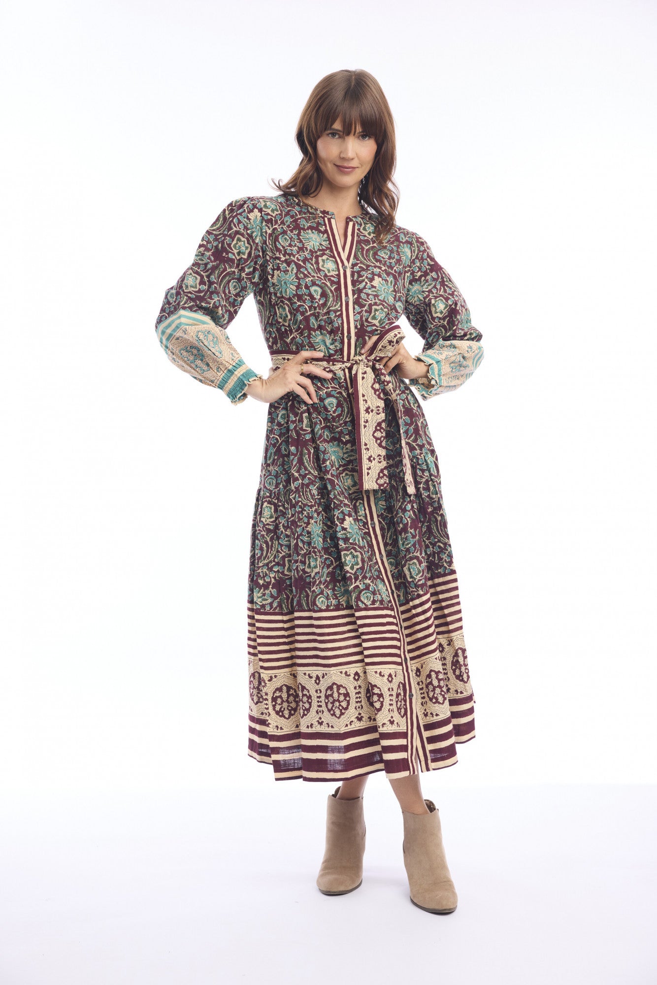 Block Dress Maxi Tie Waist escape by orientique