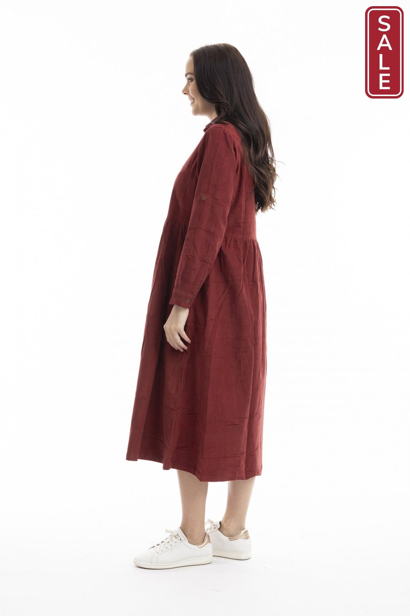 Cord Collar Dress Rust