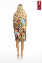 Printed Cotton Pleated V Neck Dress Havana