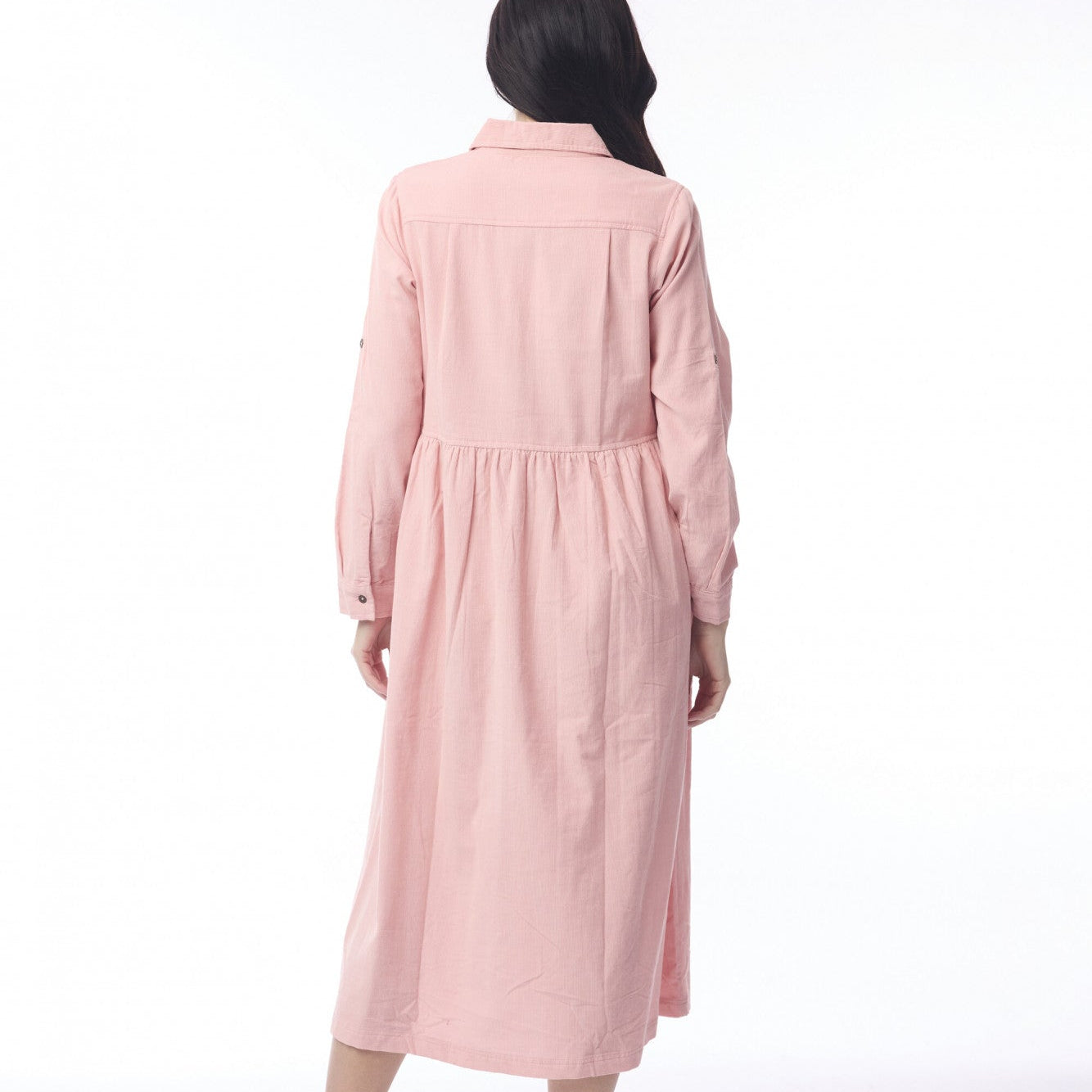 Cord Collar Buttons Dress -Blush Pink Orientique
