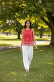 Carla Cami Escape sleeveless top in red with embroidery, perfect for summer days and casual outings.