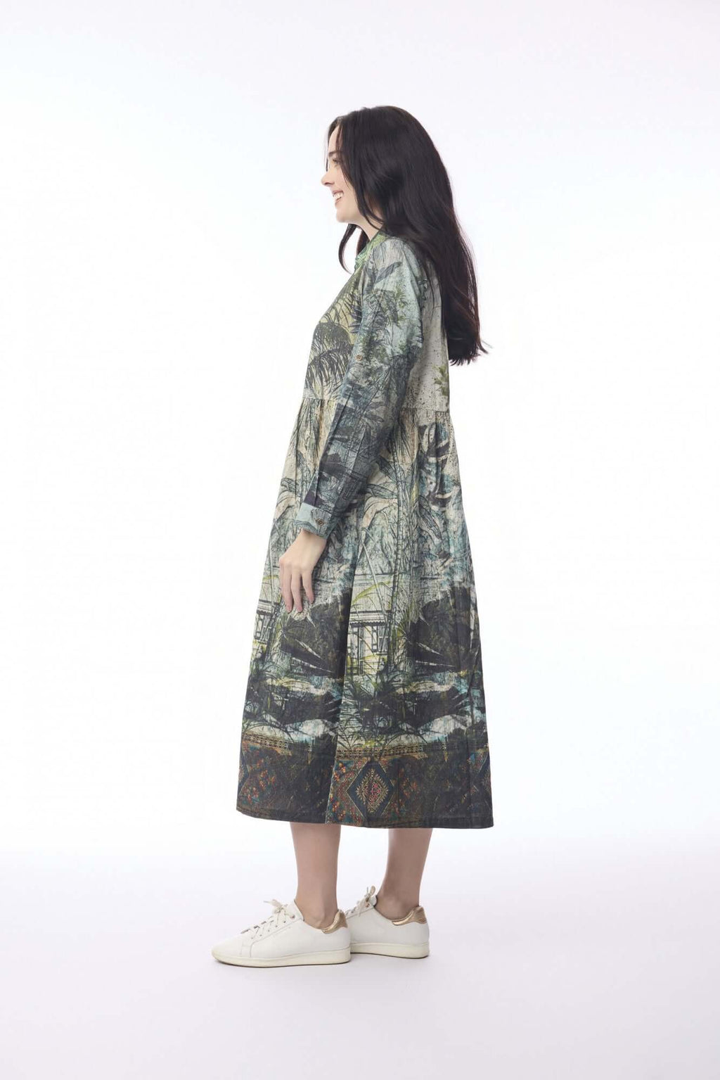 Digital Collar Dress Tropical Jungle Orientique