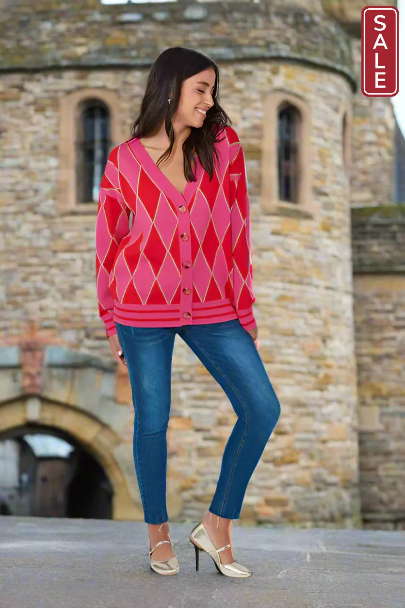 Casablanca Lurex Cardigan - Chilli/Pink