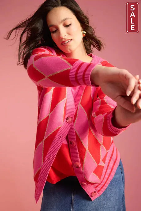 Casablanca Lurex Cardigan - Chilli/Pink