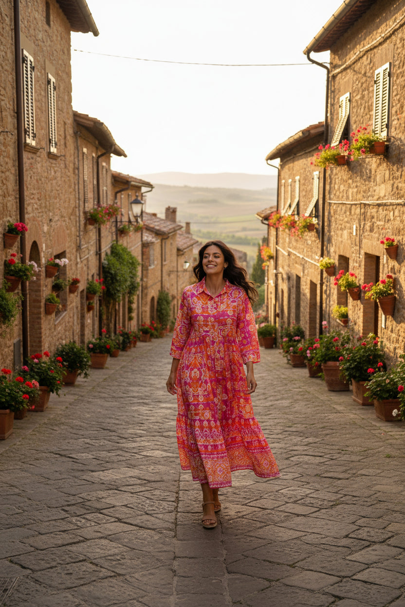 Montevideo Pink Collar  Midi Dress