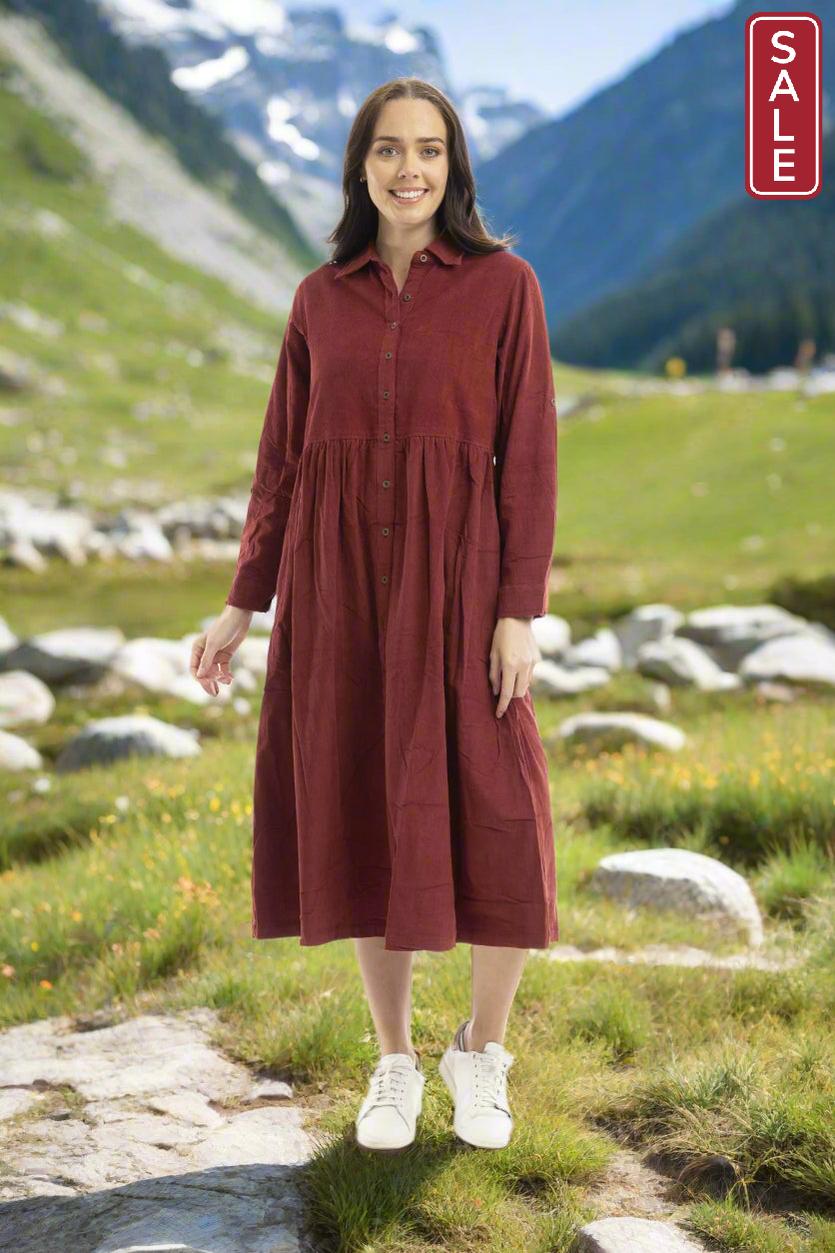 Cord Collar Dress Rust