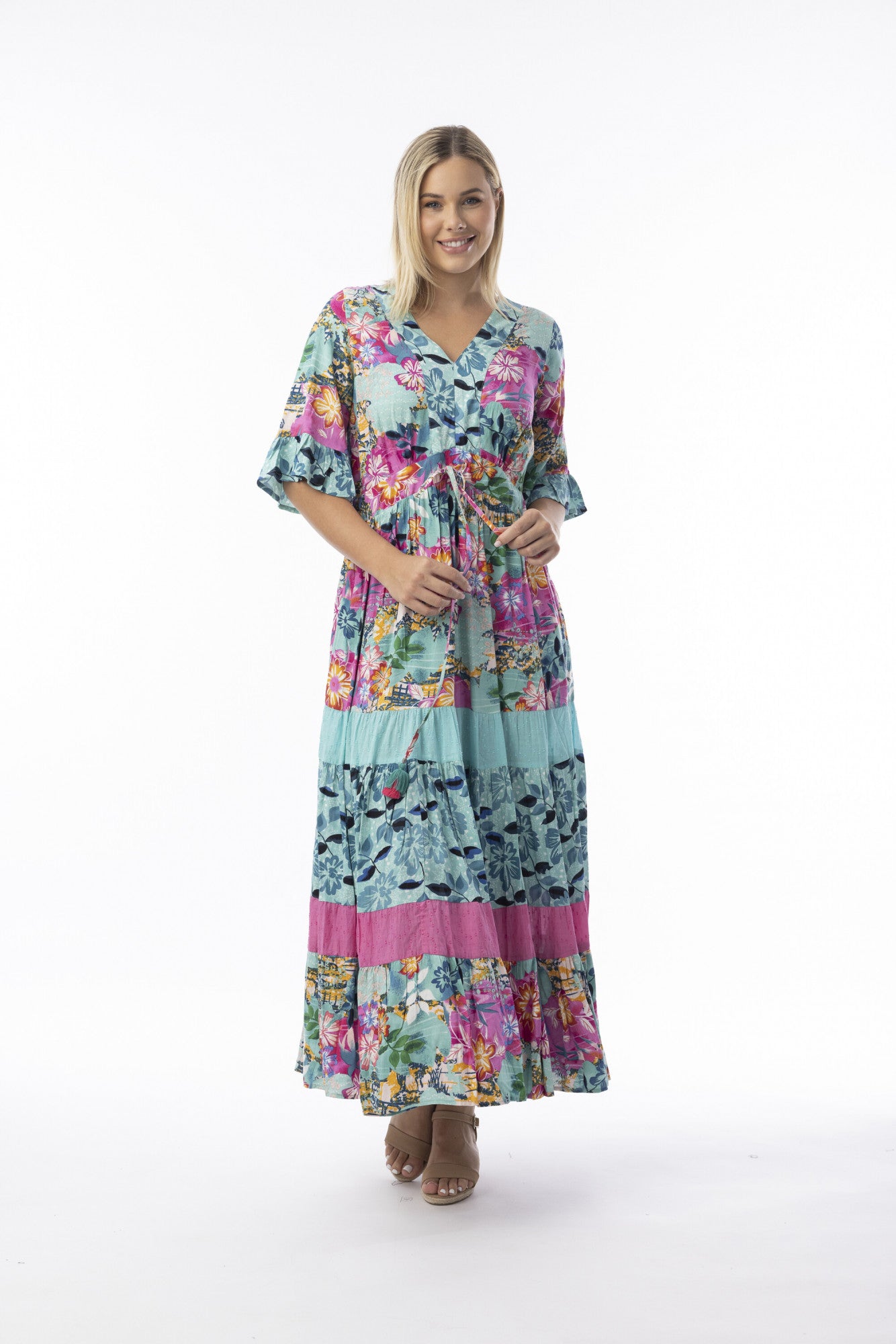 Selaron Dress V Neckline Maxi Layers