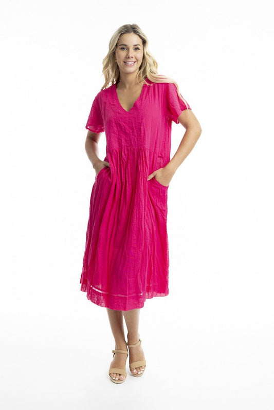 Essentials Cotton Gauze Peak Dress Pink