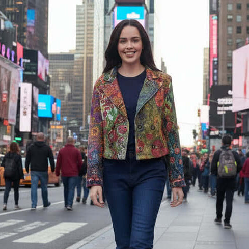 Cropped Digital jacket -Vintage Orientique