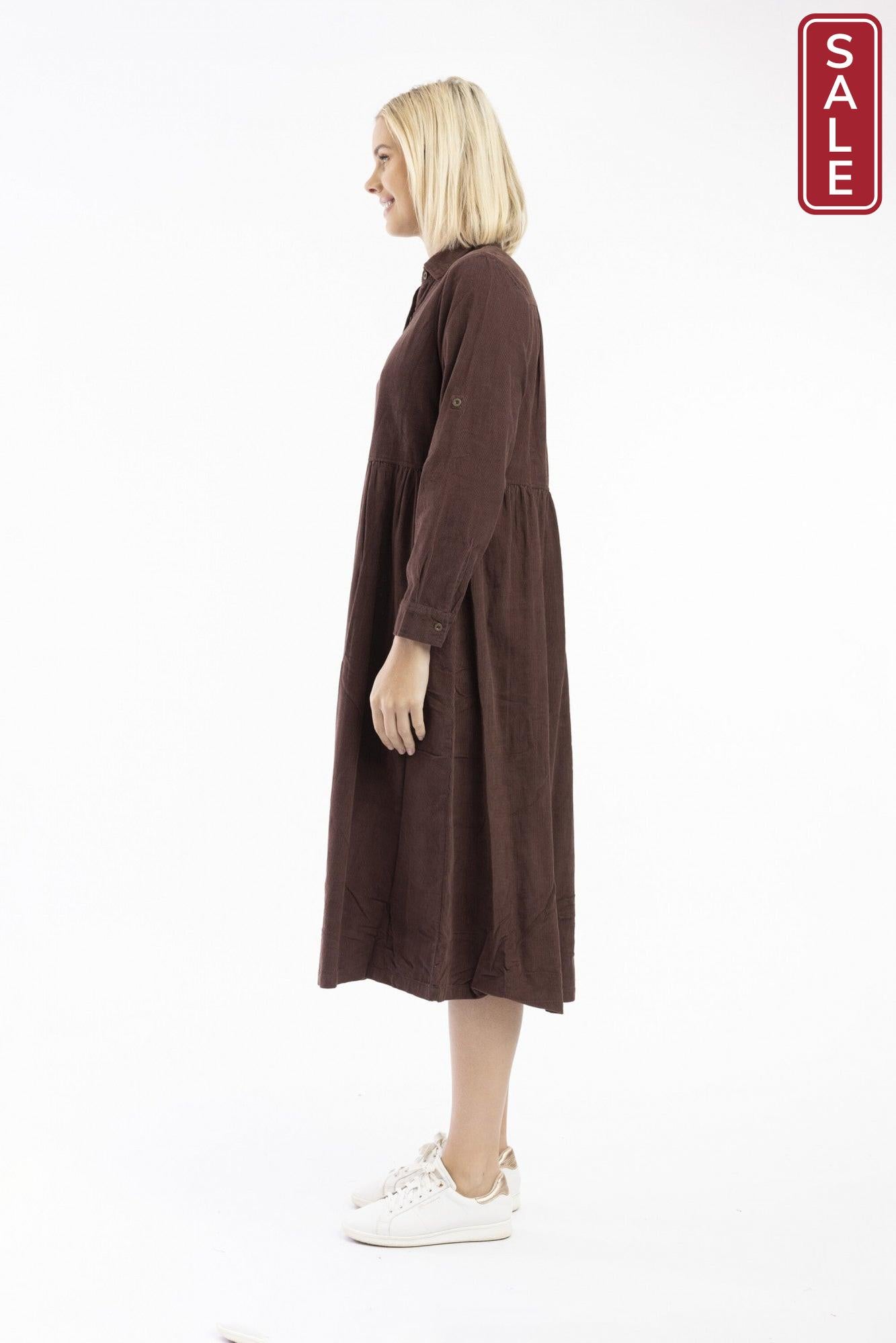 Cord Collar Dress Chocolate