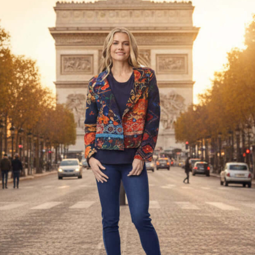 Cropped Digital jacket -Embroidery Orientique