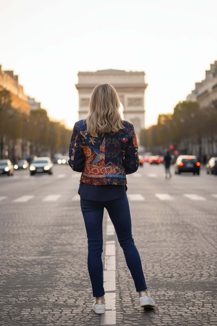 Cropped Digital jacket -Embroidery Orientique