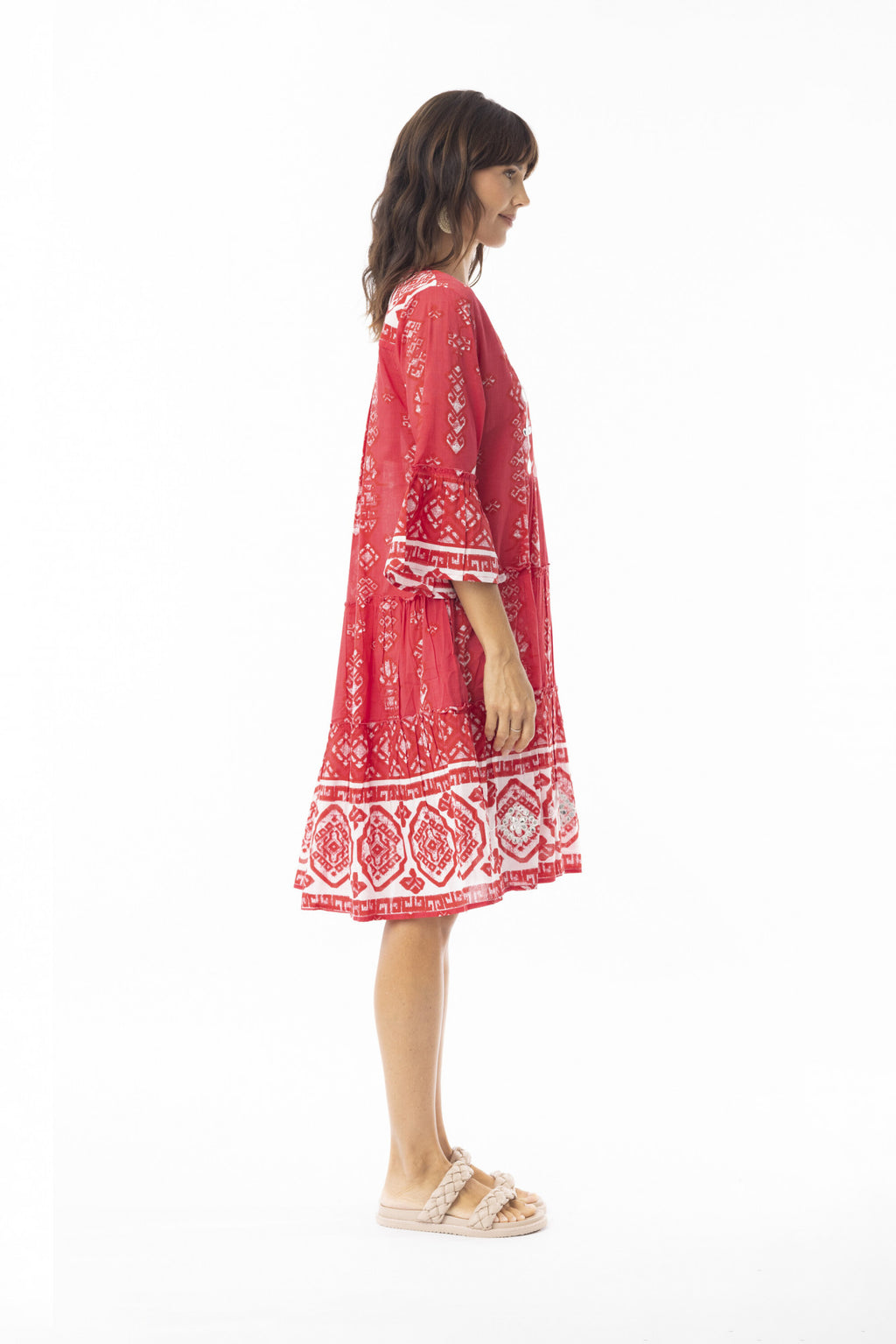 Carla Red Dress Layers Frill Sleeve red